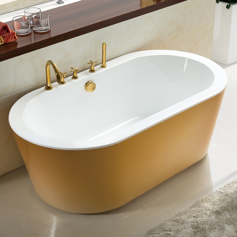 Bồn tắm nằm Acrylic hình oval màu ngọc trai ngoài vàng - NH1025