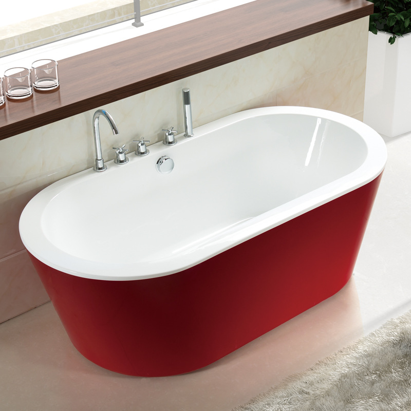 Bồn tắm nằm Acrylic hình oval trong trắng ngoài đỏ - NH1024